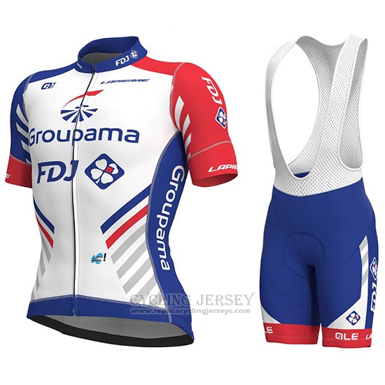 2018 Cycling Jersey Groupama FDJ PRS White and Blue Short Sleeve and Bib Short